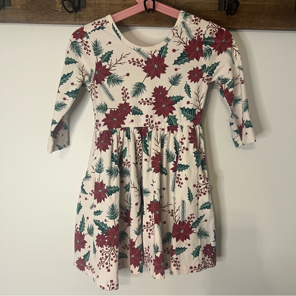 RuffleButts Girls Holiday Dress Size 3T Christmas Floral Poinsettia Twirl Dress